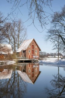 Historic water mill, Düstermühle on the river Dinkel, Legden, Münsterland, North Rhine-Westphalia,