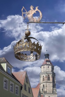 Nose sign of the Hotel Restaurant Krone, 15th century, Rosenstraße 10, behind the tower of the