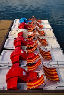 Colorful paddleboats, rental boats, boat rental, boat rental, Bregenz, Vorarlberg, Lake Constance,