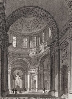 Interior, Dome of Les Invalides, Paris, antique steel engraved print, 1831
