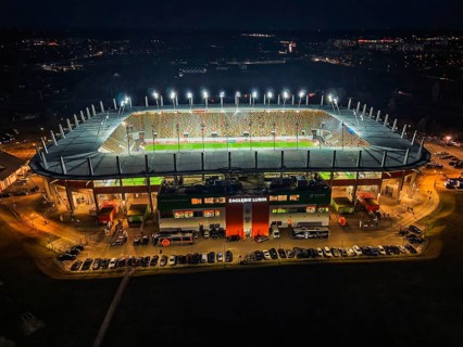 LUBIN, POLAND - MARCH 2, 2026: Football match between KGHM Zaglebie Lubin vs - Wisla Plock. Drone
