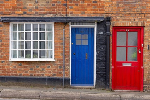 Coloured doors, Buckingham, England, Great Britain