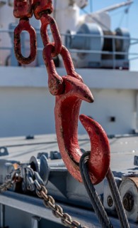 Massive snap hook on the museum ship Cap San Diego, Hamburg, Germany