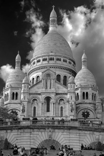 Sacre Coeur de Montmartre, black and white, Paris, France