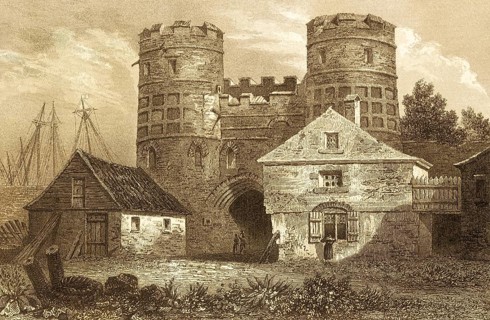 The southern city gate, Great Yarmouth, county of Norfolk, Plantagenets period, medieval city wall,