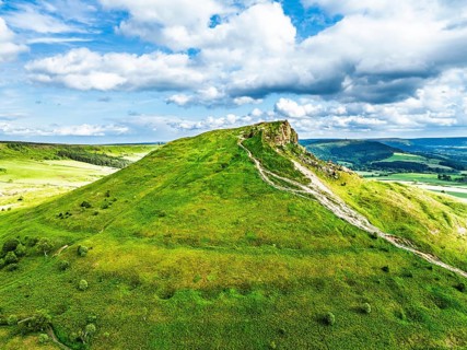 Roseberry Topping from a drone, Great Ayton, Newton, North Yorkshire, England, United Kingdom