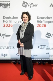 Nadja Schulz-Berlinghoff in front of the German Audio Film Awards ceremony at the Colosseum cinema