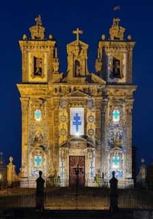 Igreja Paroquial de Santo Ildefonso, catholic church in the old town in the evening, exterior