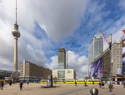 View of Alexanderplatz in Berlin. Covivio Tower and The Berlinian construction sites. Megaposter
