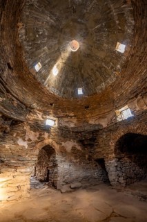 Interior view, interior of the historic caravanserai Tash Rabat from the 15th century, Naryn