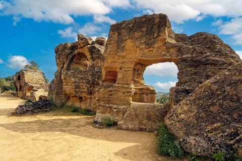 Relics of ancient rock tombs, Arcosol tombs (Arcosolia), Valley of the Temples, Valle dei Templi,