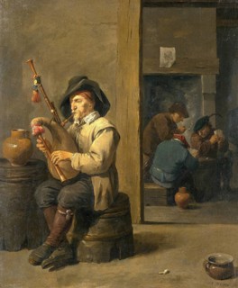 Bagpiper in an inn, painting by David Teniers (baptised 15 December 1610 in Antwerp, died 25 April