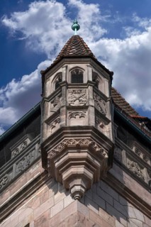 Corner tower of the Nassau House, historic medieval residential tower, Karolinenstr, Nuremberg,