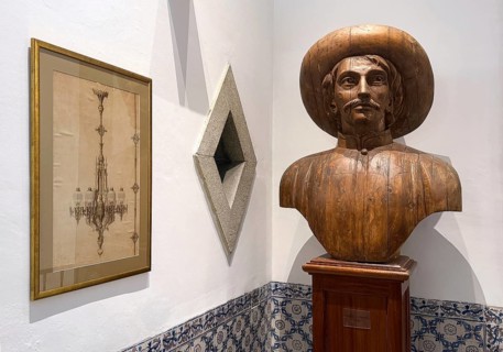 Wooden bust of Henry the Navigator in the Palácio da Bolsa, neoclassical style stock exchange,