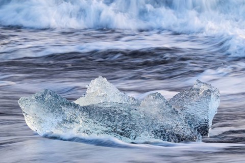 Ice chunks on the black beach, lava beach, glacier ice, sea, winter, Diamond Beach