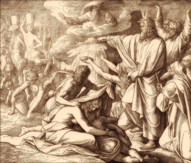 Manna and Water from the Rock, Old Testament, by Julius Schnorr von Carolsfeld, 1860