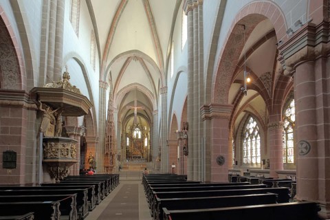 Pulpit in the Romanesque cathedral, interior view, Fritzlar, Hesse, Germany