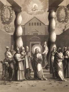 Pharisees try to trap Jesus, New Testament, steel engraving 1853, digitally restored