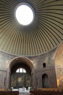 Classicist St. Stephen church, dome with hole, Pantheon, interior view, Karlsruhe,