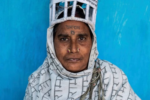 Portrait of a woman from the Ramnami community (Chhattisgarh, India), As a sign of devotion,