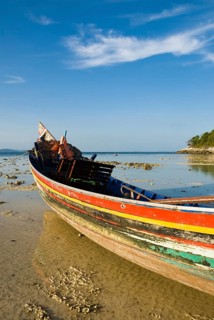 Longtail boat in Siam Bay on Racha Yai Island, Thailand, Asia, Siam, Southeast Asia, longtail boat,