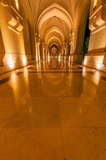 Illuminated arcades at the Sultan's Palace, Muscat, Arabian Peninsula, Sultanate of Oman