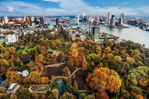 View of city panorama from Euromast, Rotterdam, Netherlands