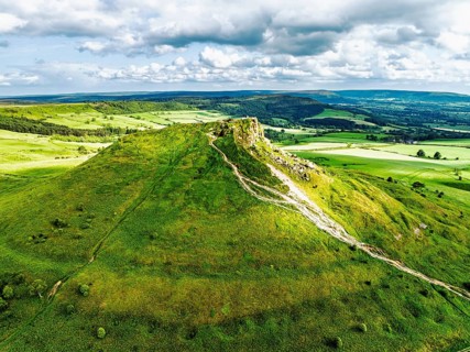 Roseberry Topping from a drone, Great Ayton, Newton, North Yorkshire, England, United Kingdom