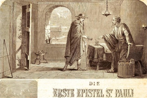 First epistle of the Apostle Paul to Timothy or Timotheos, letter, greeting, room, letter handed