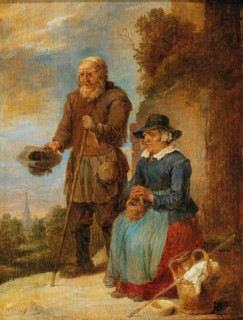 An old couple begging in the street, painting by David Teniers (baptised 15 December 1610 in