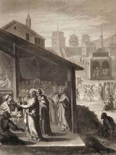 The healing of the mother of Peter's wife, miracle of Jesus, New Testament, Steel engraving 1853,