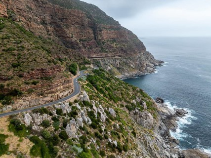 Aerial view, Chapman's Peak Drive coastal road, Noordhoek, Cape Town, Western Cape, South Africa