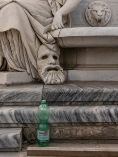 Repair of the marble base at the Schiller Memorial on the Gendarmenmarkt in Mitte, Berlin, Germany