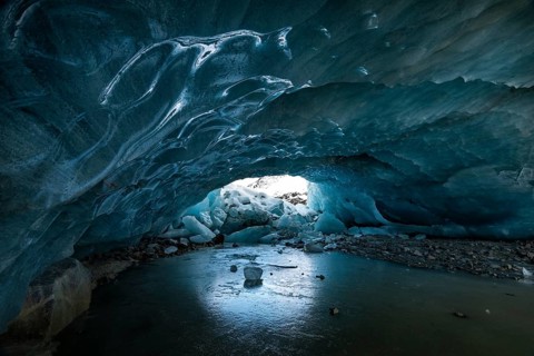 Glacier cave, ice cave, Morteratsch Glacier, Engadin, Graubünden, Switzerland
