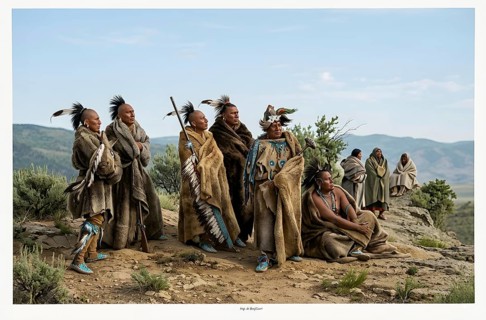 Saki and Musquake Indians, indigenous people, North America, historical illustration, digitally