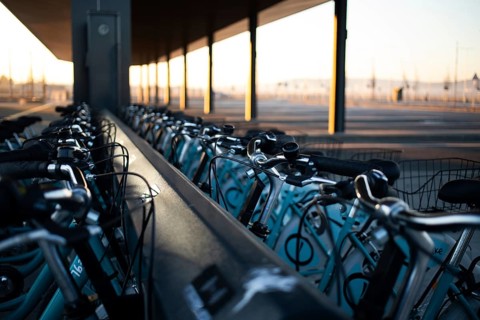 Electric bikes in a parking