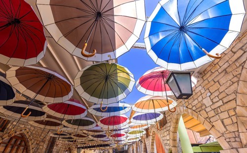 Cyprus travel destination, colorful streets of Limassol in historic city center