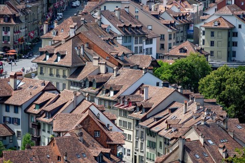 Streets and rows of houses, detail, view of Bern's old town, Bern, Canton of Bern, Switzerland