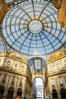 View of the Galleria Vittorio Emanuele with its many luxury shops in Milan on a sunny day, Milan,