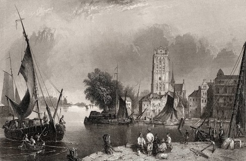 Historical cityscape of Dordrecht, 18th century, Netherlands