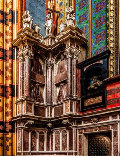Memorials and marble busts of famous people, St. Mary's Church, 14th century, Krakow, Poland