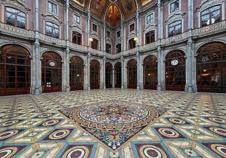 Floor mosaic in the courtyard, Palácio da Bolsa, neoclassical style stock exchange, magnificent