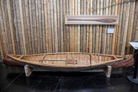 Monroe, Michigan - A birch bark canoe at the River Raisin National Battlefield Park. The park