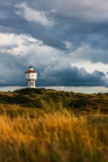 Water tower, clouds, weather, gloomy, cloudy, cloudy sky, storm, stormy, dune landscape, North Sea