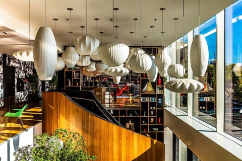 CitizenM Hotel lobby, modern design hotel, Rotterdam, the Netherlands