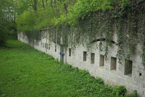 Historic Fort Weisenau built 1826-31 in the Volkspark in Mainz, Rhineland-Palatinate, Germany
