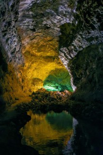 Lava tunnel Cueva de los Verdes with the light installation by Jesús Soto, Costa Teguise,
