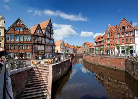 Timber-framed houses at the old Hanseatic harbour, Stade, Lower Saxony, Germany