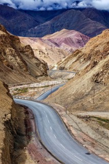 Srinagar Leh national highway NH-1 road in Himalayas. Ladakh, India