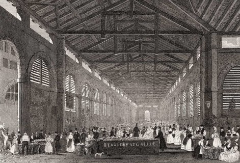 Marché Saint-Germain, Paris, antique steel engraved print, 1831